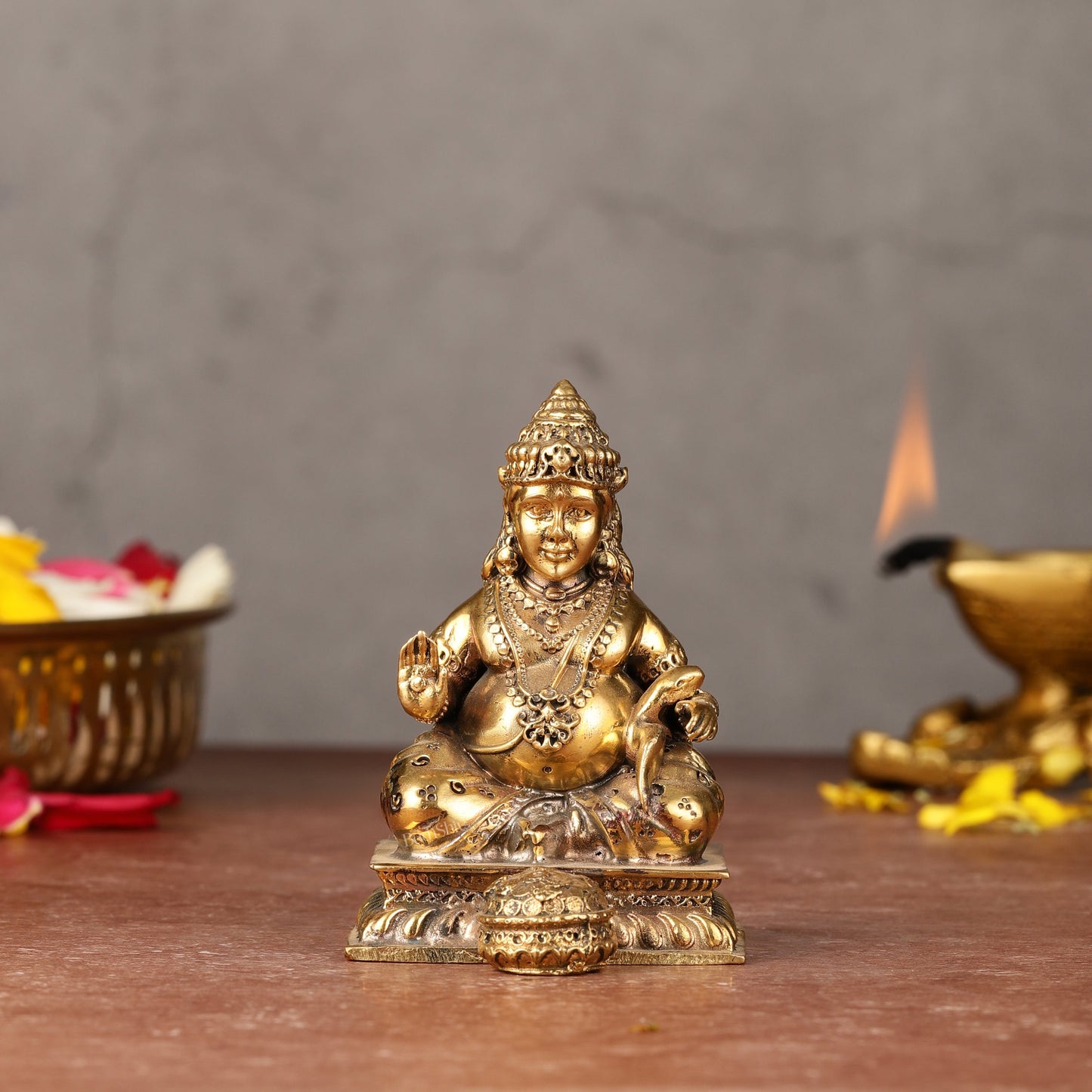 Small Lightweight Brass Lord Kubera Idol - 3-inch - Sama Homes Idol - Brass Sculpture