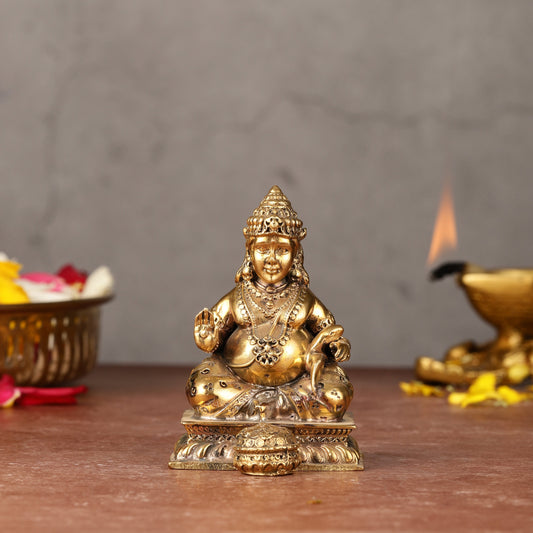 Small Lightweight Brass Lord Kubera Idol - 3-inch - Sama Homes Idol - Brass Sculpture