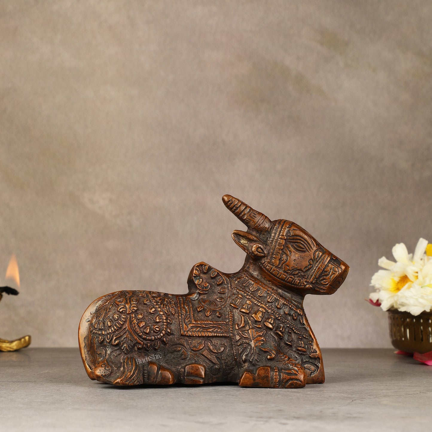 Brass Nandi Idol - 6 inch | 100% Certified Copper & Brass - Sama Homes Idol - Brass Sculpture