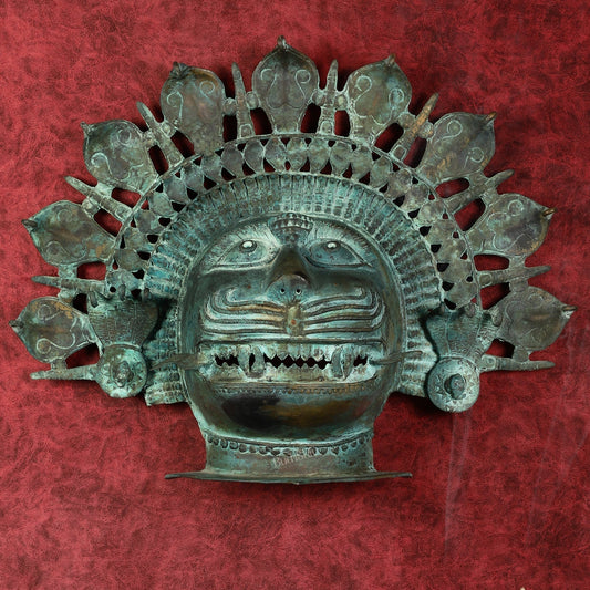 Vintage Bhuta Mask Wall Hanging - Bronze Lost Wax - 21" - Sama Homes Idol - Brass Sculpture