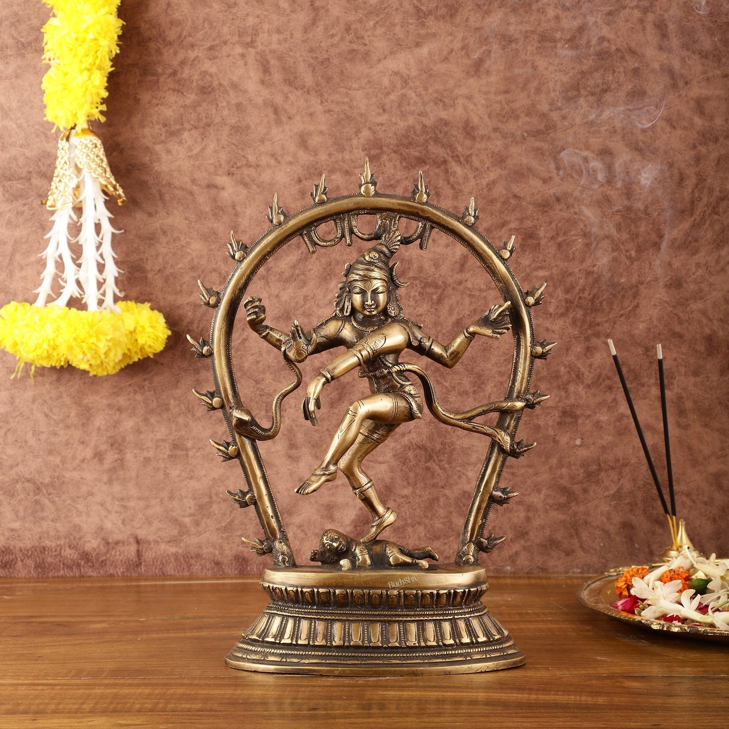 Unique Brass Nataraja Dancing Shiva Idol with Oval Arch - 12.5" - Sama Homes Idol - Brass Sculpture