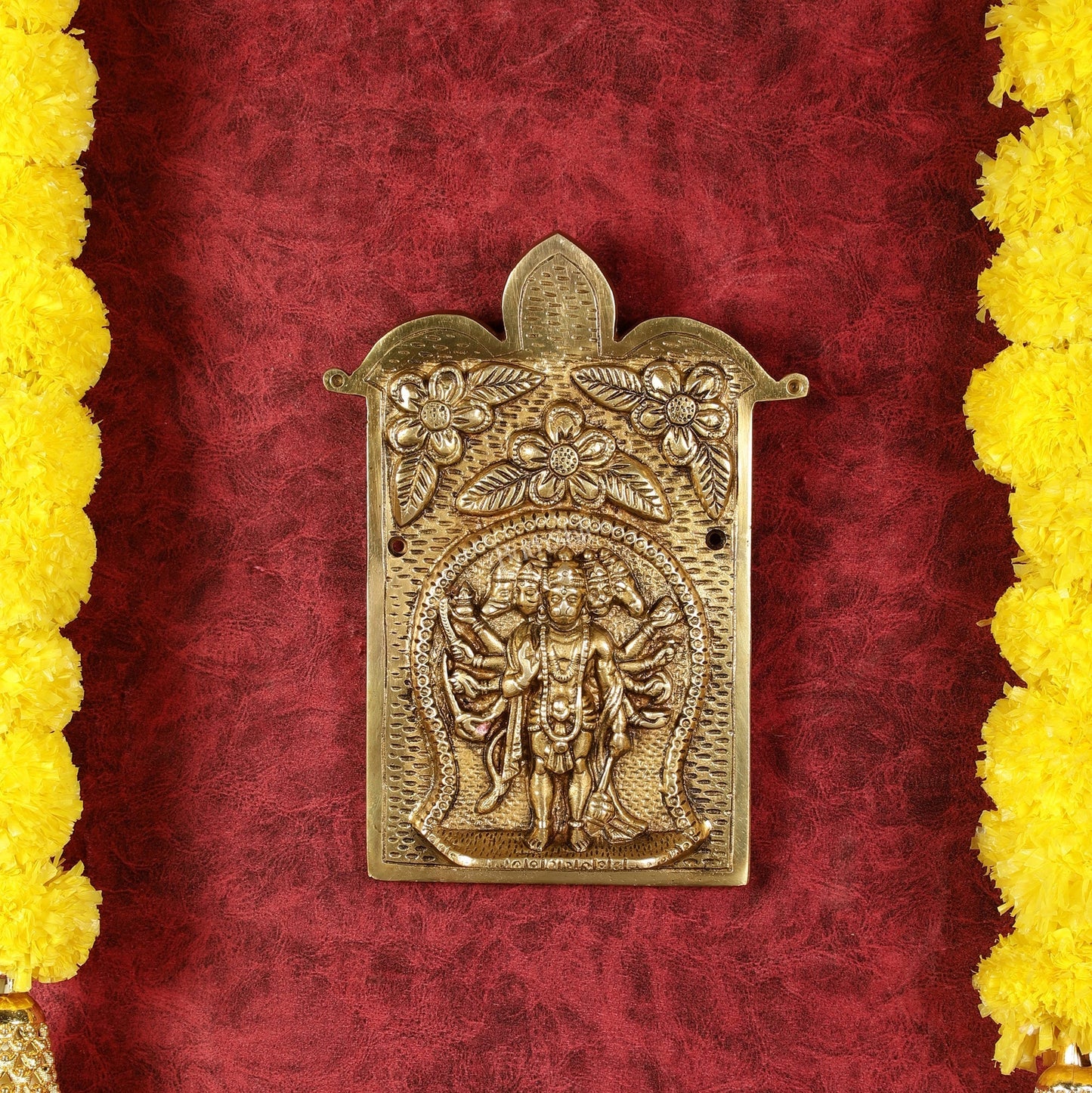 Superfine Standing Panchmukhi Hanuman Brass Wall Hanging - 9-inch - Sama Homes Idol - Brass Sculpture