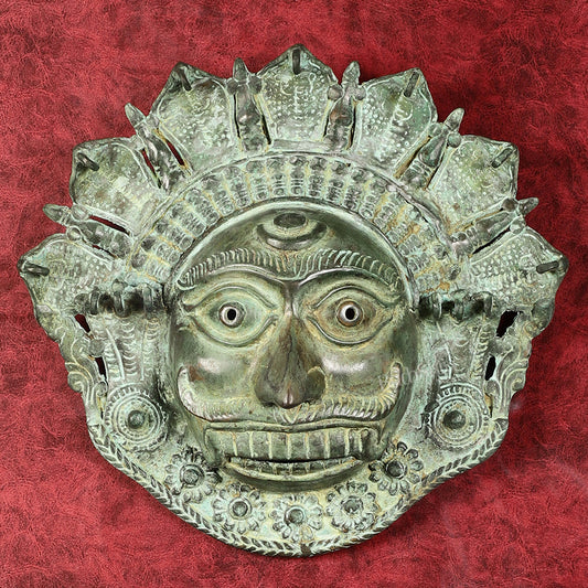 Sama Homes-vintage kaal bhairava mask wall hanging bronze lost wax 12 inch