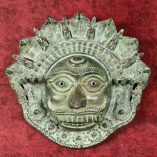 Vintage kaal Bhairava Mask Wall Hanging - Bronze Lost Wax - 12 inch - Sama Homes Idol - Brass Sculpture