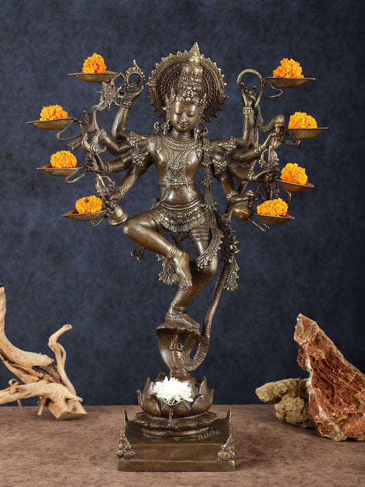Balinese Bronze Kalinga Daman Narthana Krishna Sculpture – 26" Height, Lost Wax Casting | 100% Certified Copper & Brass - Sama Homes Idol - Brass Sculpture