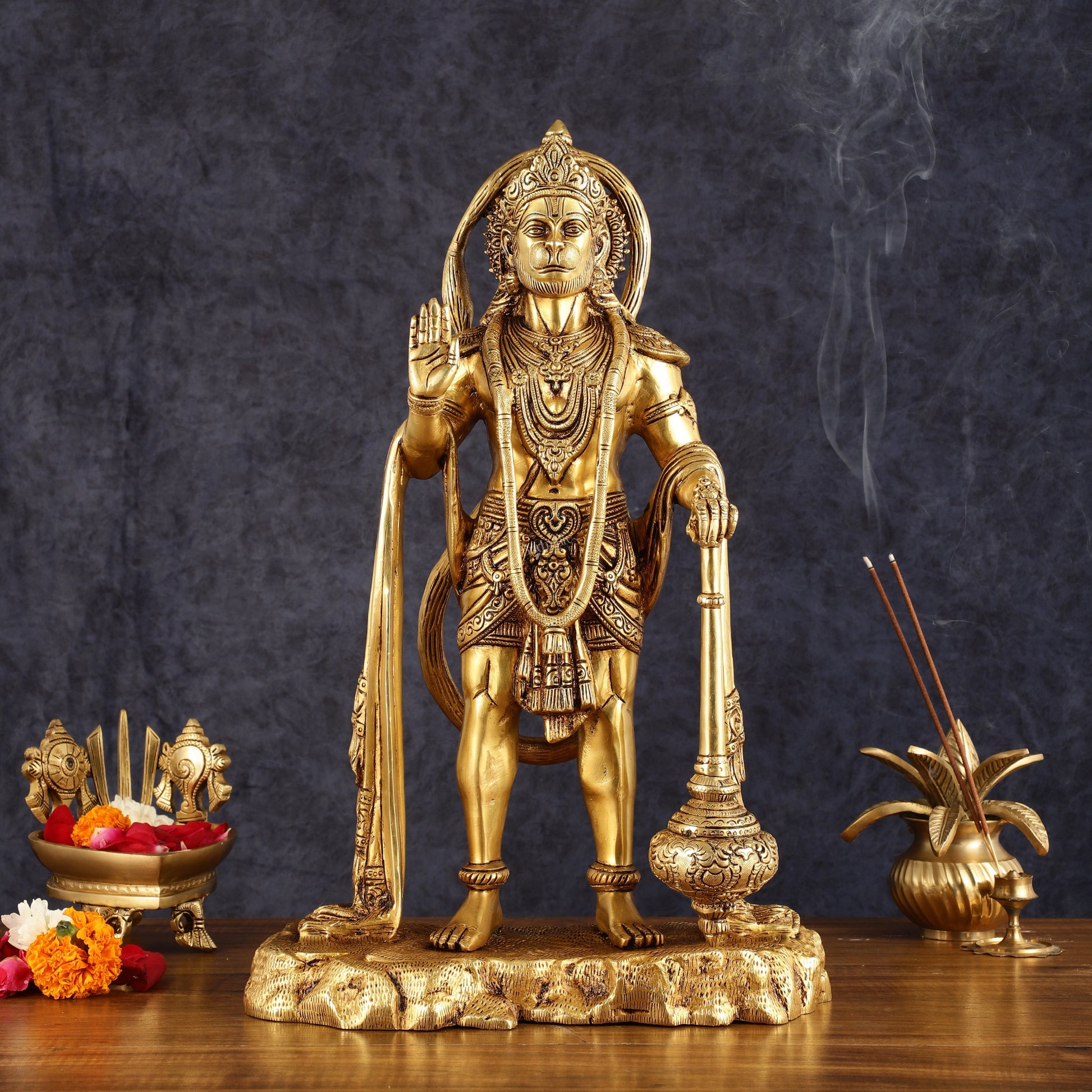 Pure Brass Standing Hanuman Statue - 18" | Symbol of Strength & Devotion - Sama Homes Idol - Brass Sculpture - Eco-friendly - Sama Homes