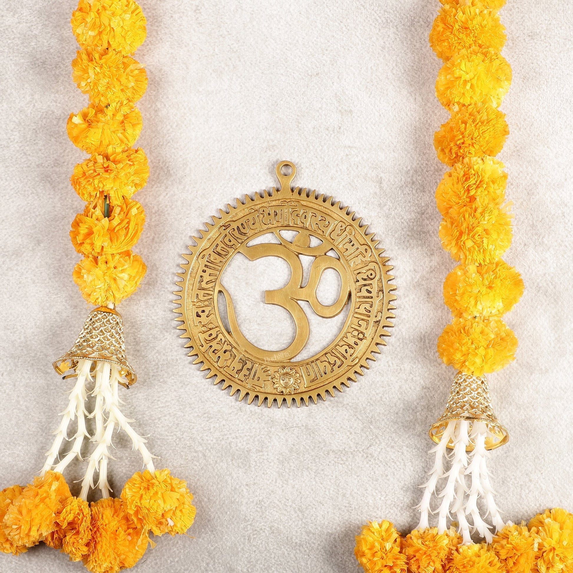 Pure Brass Om with Gayatri mantra Wall hanging 8" - Sama Homes Idol - Brass Sculpture - Eco-friendly - Sama Homes
