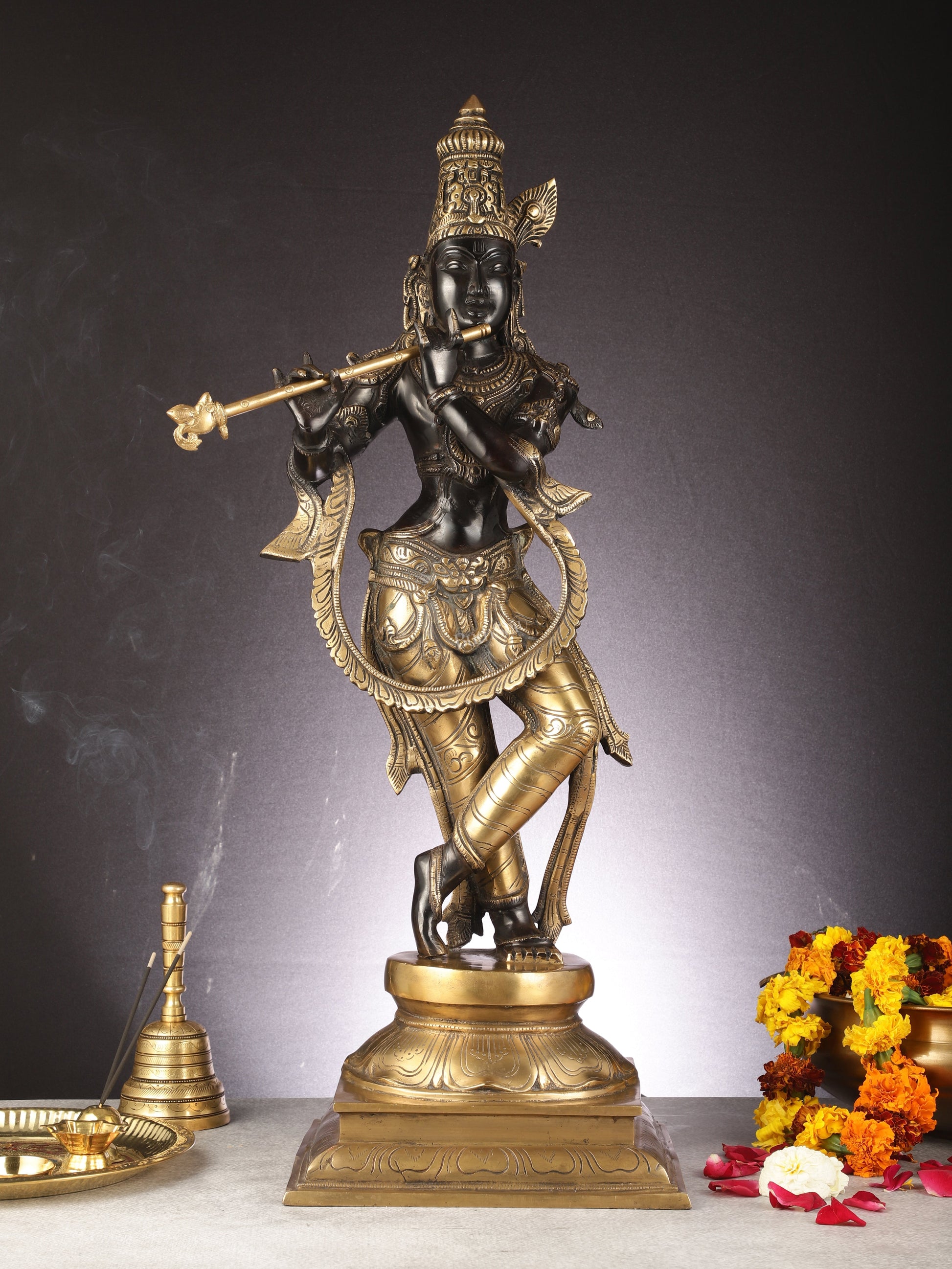 Brass Superfine Lord Krishna Statue - 28" - Sama Homes Idol - Brass Sculpture - Eco-friendly - Sama Homes