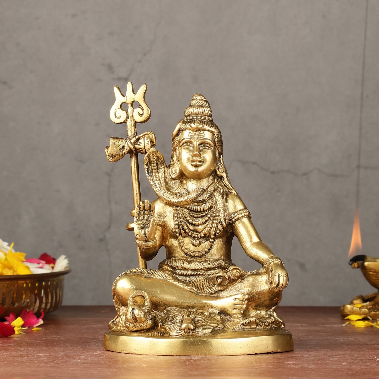 Pure Brass Sitting Lord Shiva Idol - 6" - Sama Homes Idol - Brass Sculpture