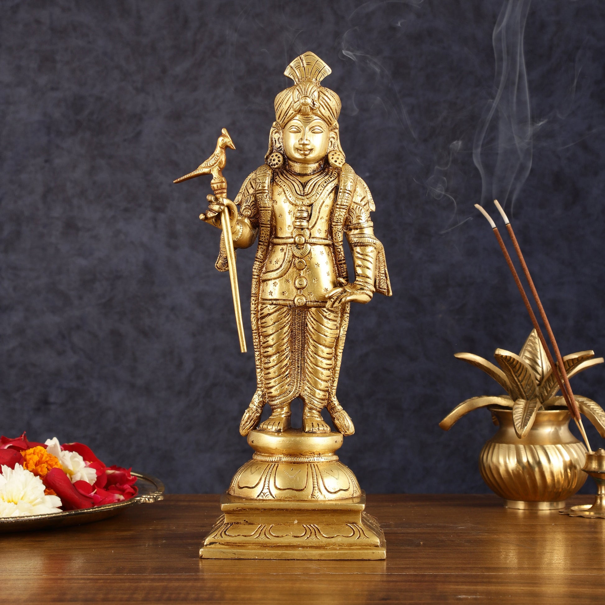 Pure Brass Palani Raja Alangaram Murugan Statue - 12" - Sama Homes Idol - Brass Sculpture - Eco-friendly - Sama Homes