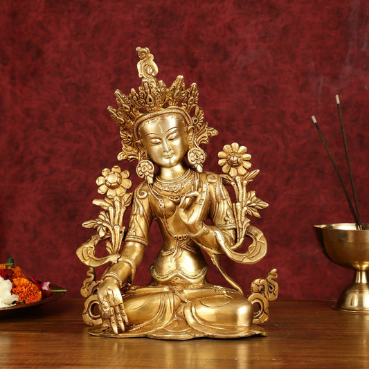 Sacred 11-Inch Pure Brass White Tara Devi Statue - Handcrafted Sculpture - Sama Homes Idol - Brass Sculpture