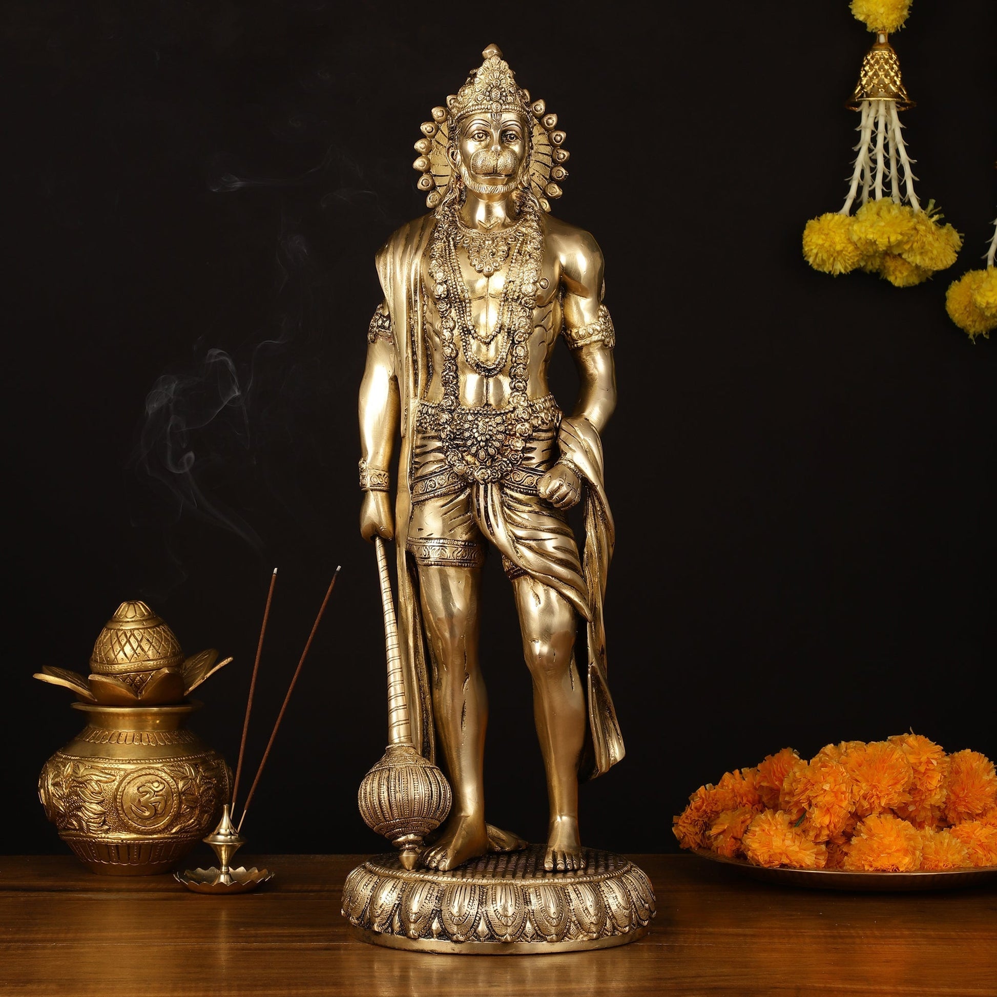 Finely Crafted Brass Lord Hanuman Statue - 24" Height - Sama Homes Idol - Brass Sculpture - Eco-friendly - Sama Homes