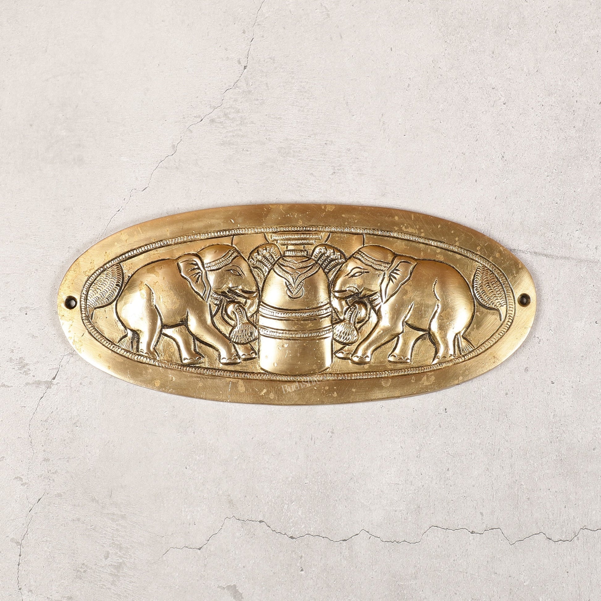 Superfine Brass Shivling with Two Elephants Wall Hanging - 10 -inch - Sama Homes Idol - Brass Sculpture - Eco-friendly - Sama Homes