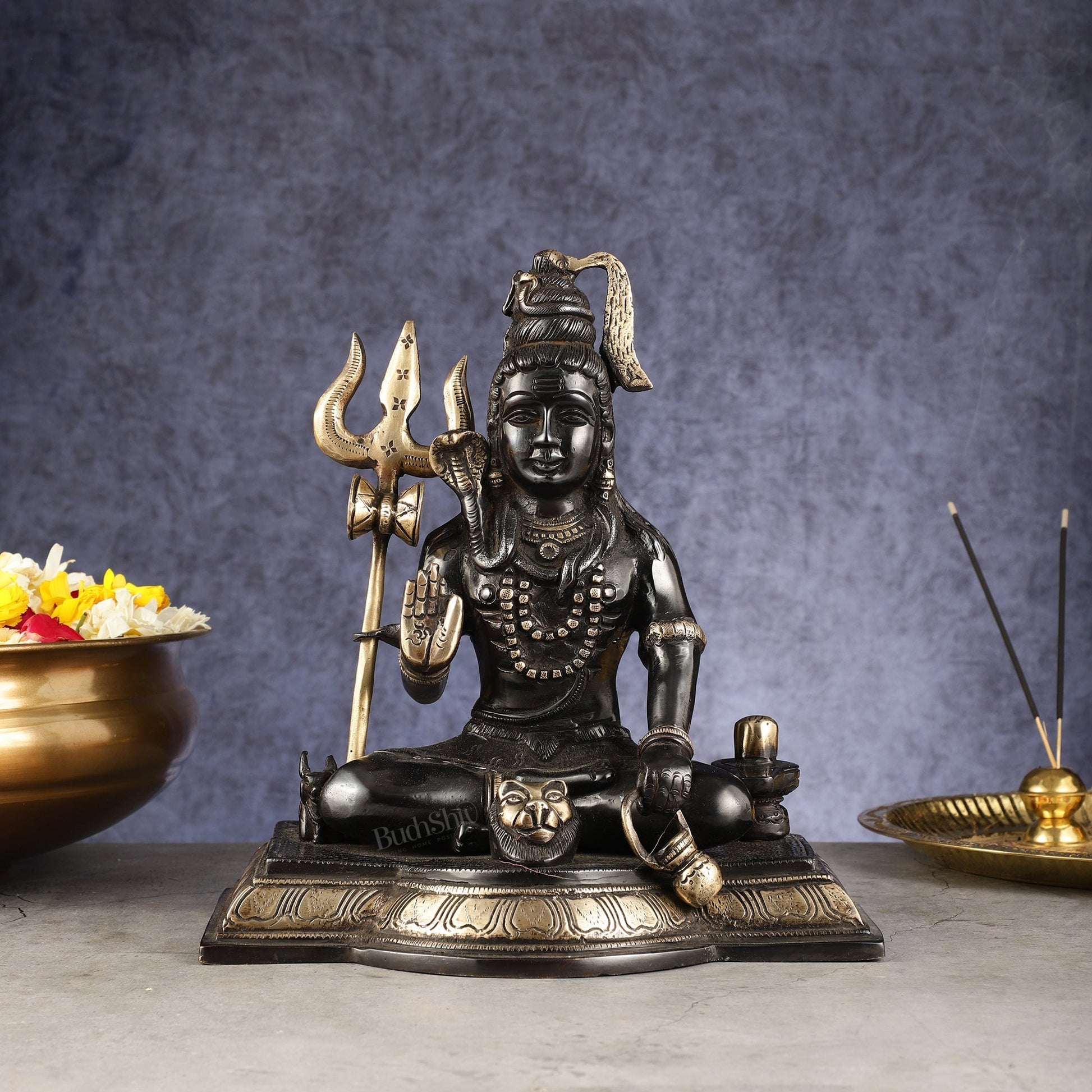 Pure Brass Handcrafted Lord Shiva Statue - 10.5" Midnight black - Sama Homes Idol - Brass Sculpture - Eco-friendly - Sama Homes