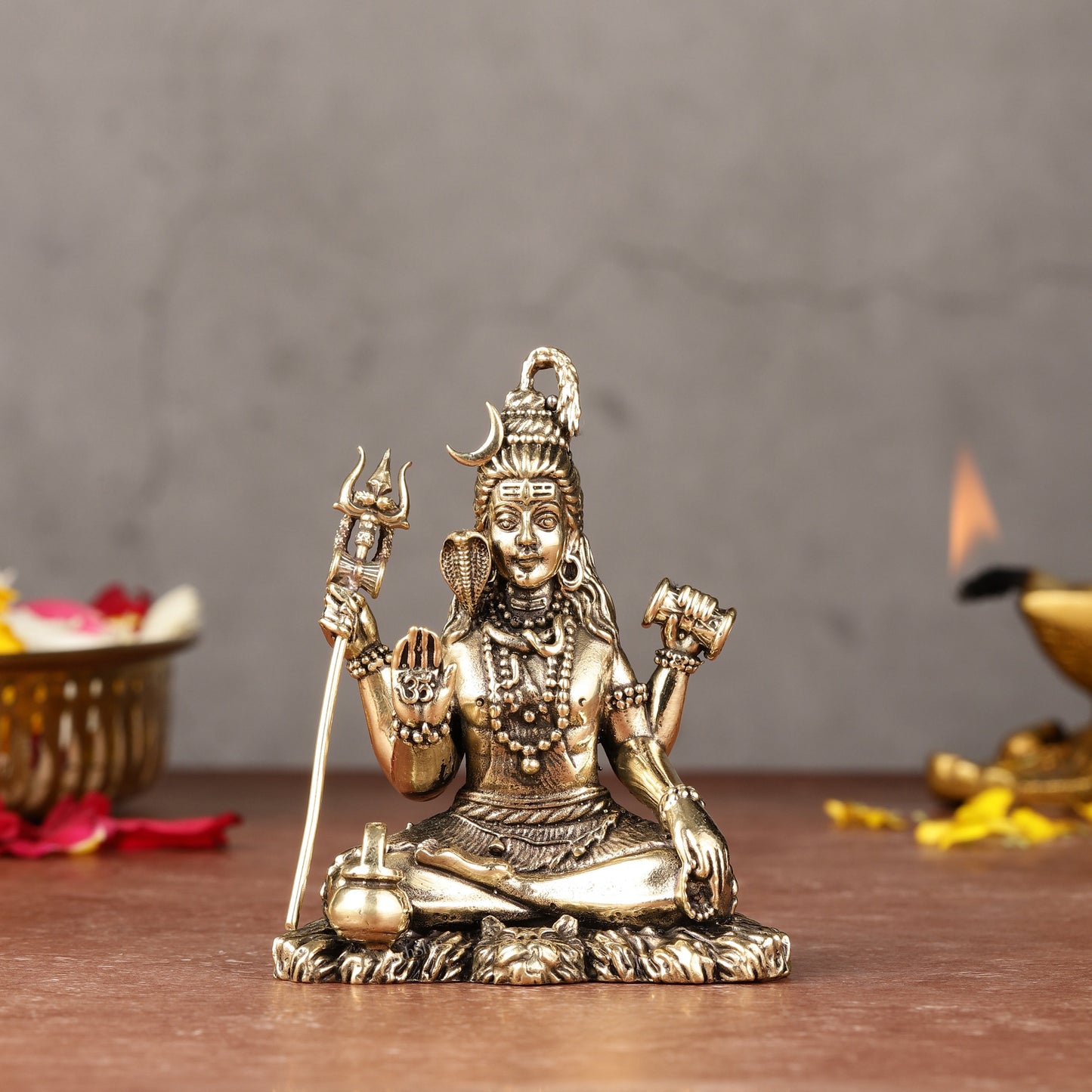 Brass Superfine Intricately Crafted Lord Shiva Idol - 3.5" - Sama Homes Idol - Brass Sculpture