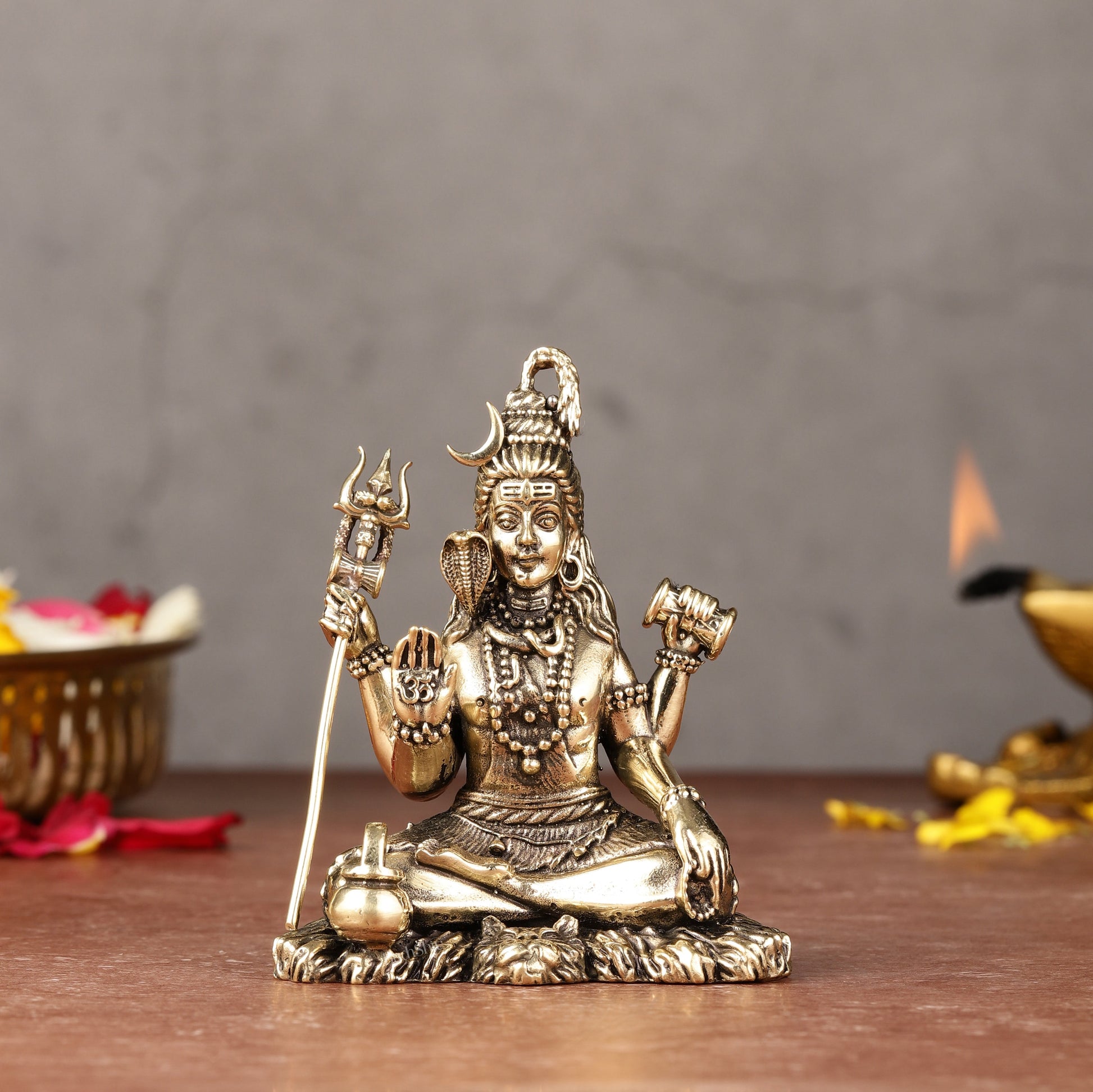 Brass Superfine Intricately Crafted Lord Shiva Idol - 3.5" - Sama Homes Idol - Brass Sculpture - Eco-friendly - Sama Homes
