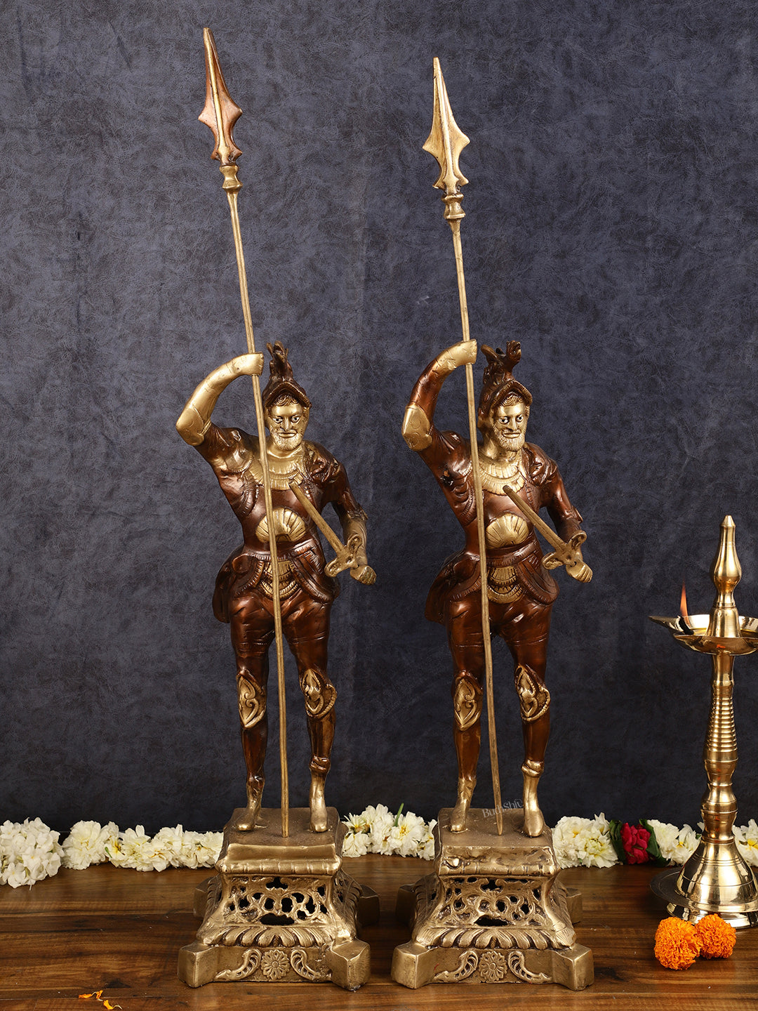 Brass Handcrafted Roman Soldier Showpiece Statues pair - 30 Inch antique finish | 100% Certified Copper & Brass - Sama Homes Idol - Brass Sculpture - Eco-friendly - Sama Homes