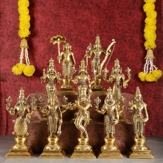 Brass Vishnu Dashavatar idols set 10 inch Superfine - Sama Homes Idol - Brass Sculpture
