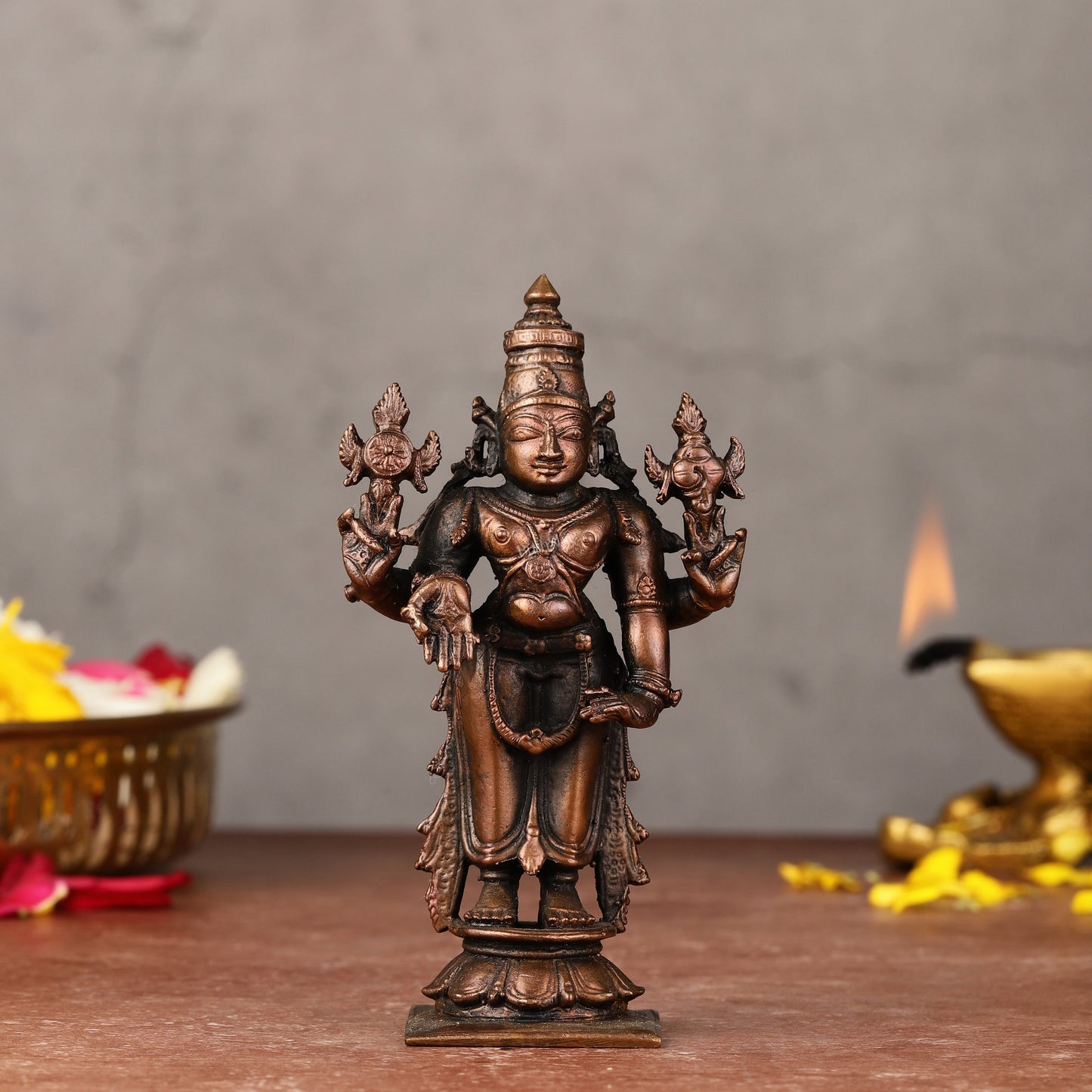 Pure Copper Lord Tirupati Balaji Idol lord 4 inch - Sama Homes Idol - Brass Sculpture