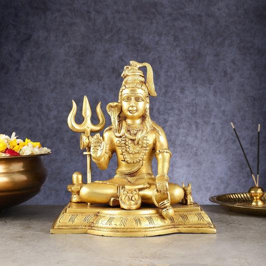 Pure Brass Handcrafted Lord Shiva Statue - 10.5" - Sama Homes Idol - Brass Sculpture