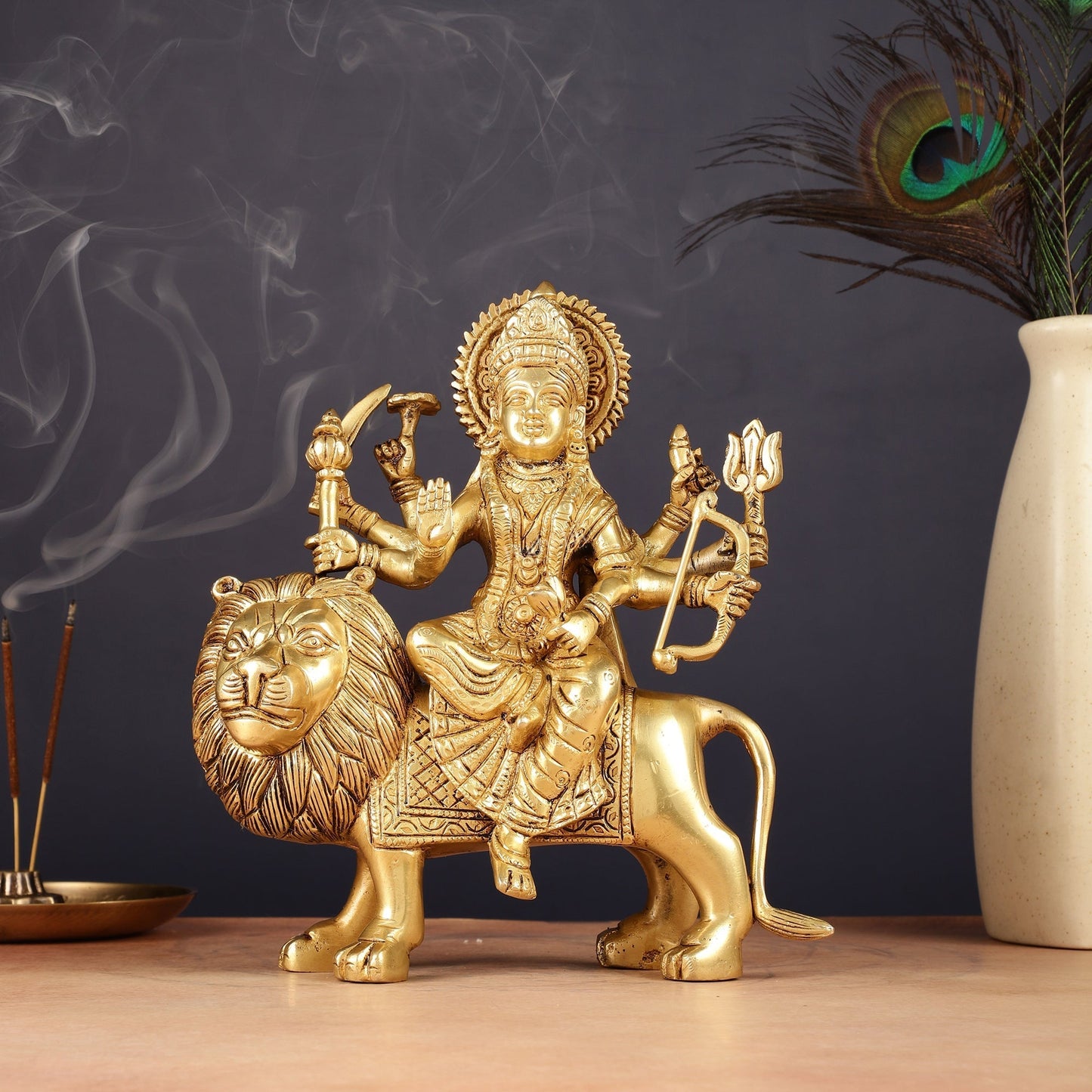 Superfine Brass Ashtbhuja Goddess Durga Idol 9" - Sama Homes Idol - Brass Sculpture