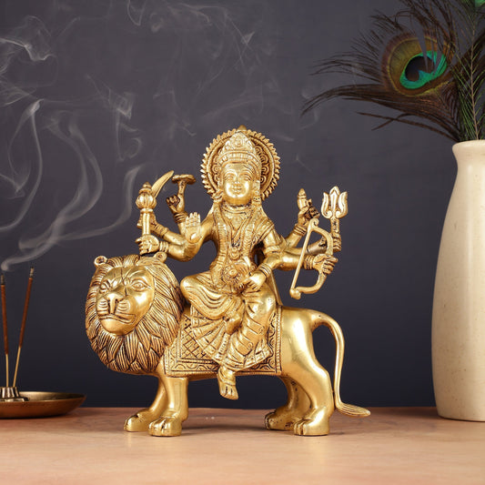 Superfine Brass Ashtbhuja Goddess Durga Idol 9" - Sama Homes Idol - Brass Sculpture