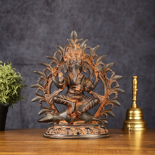 Sama Homes-pure brass tibetan form of ganapati seated on mouse antique patina 13