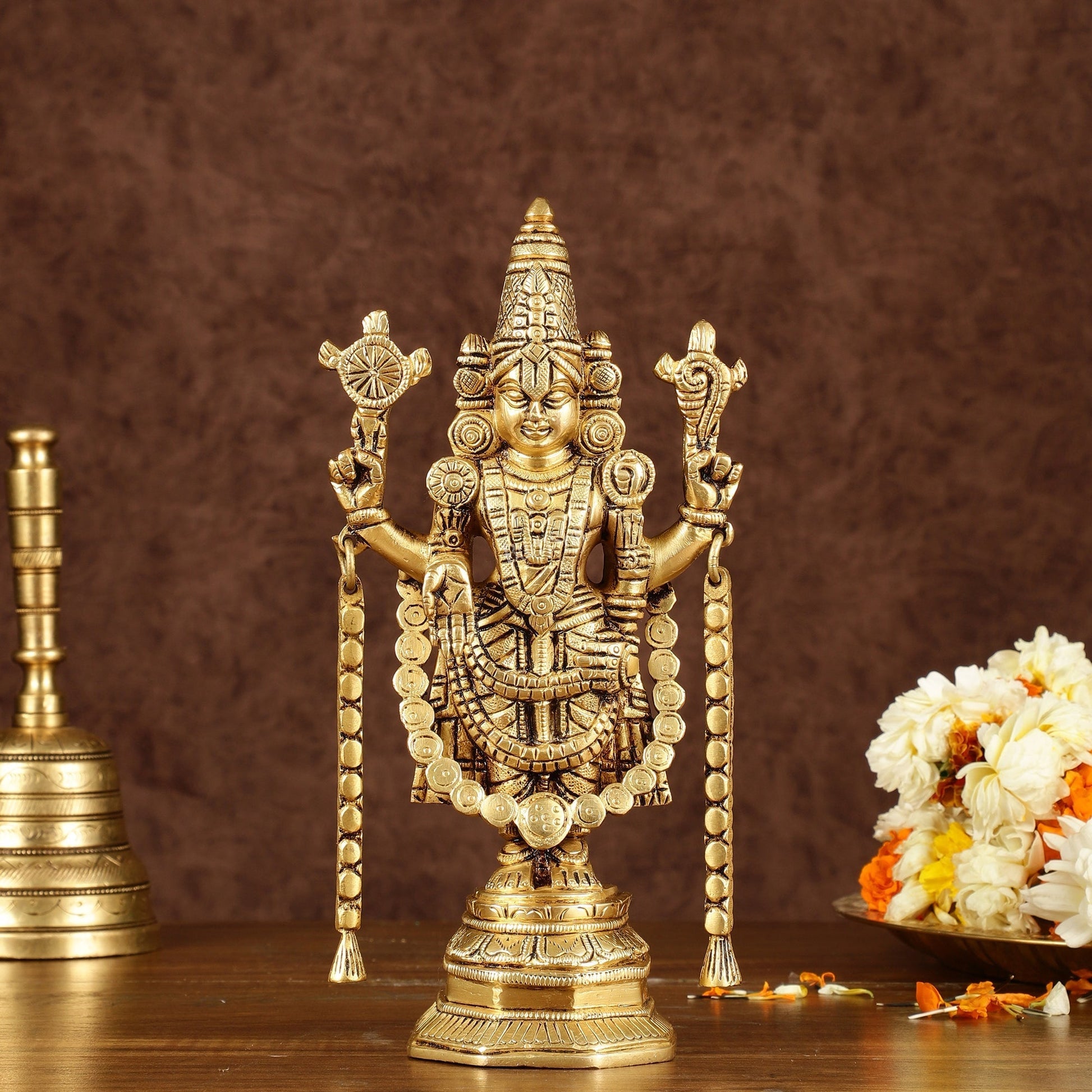 Brass Tirupati Balaji Idol | Height: 9 inch - Sama Homes Idol - Brass Sculpture - Eco-friendly - Sama Homes