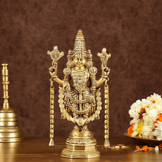 Brass Tirupati Balaji Idol | Height: 9 inch - Sama Homes Idol - Brass Sculpture