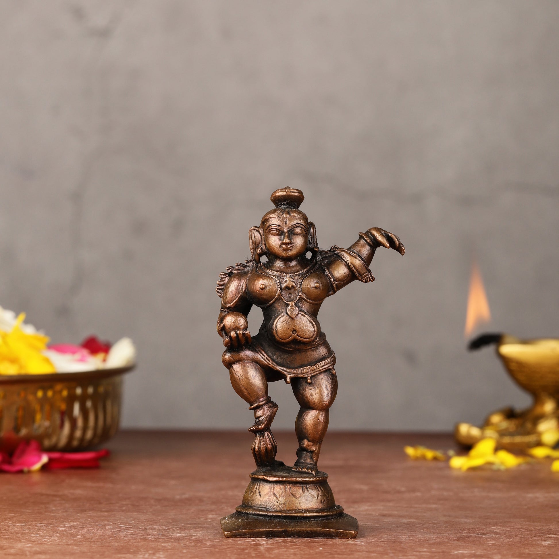 Pure Copper Dancing Krishna Idol - 3.75-inch - Sama Homes Idol - Brass Sculpture - Eco-friendly - Sama Homes
