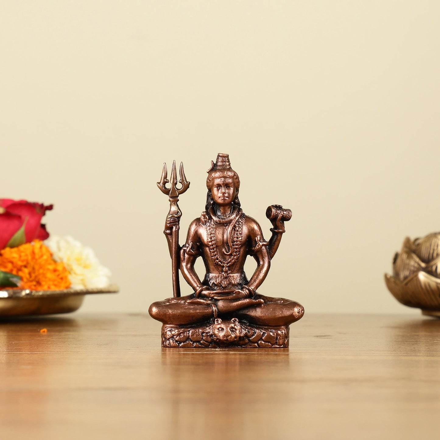 3" Pure Copper Small Meditation Shiva Idol - Spiritual Statue | 100% Certified Copper & Brass - Sama Homes Idol - Brass Sculpture