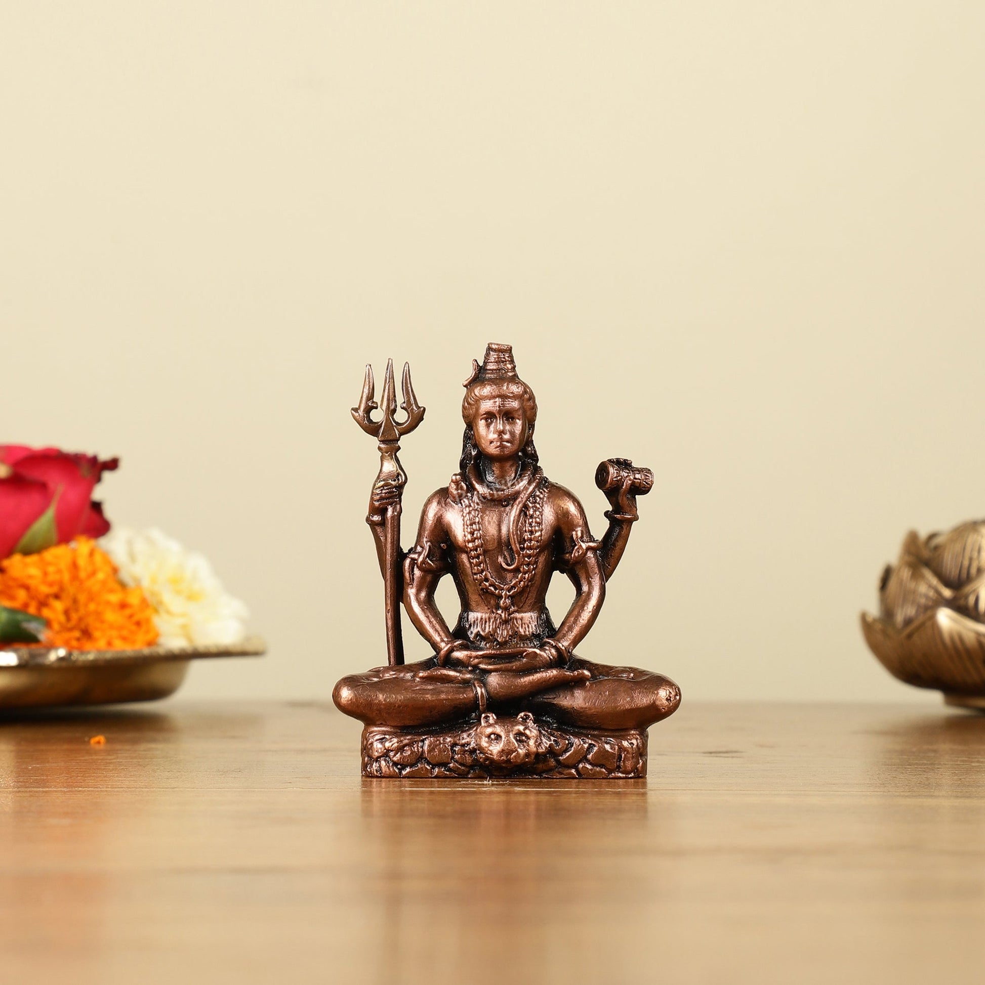 3" Pure Copper Small Meditation Shiva Idol - Spiritual Statue | 100% Certified Copper & Brass - Sama Homes Idol - Brass Sculpture - Eco-friendly - Sama Homes