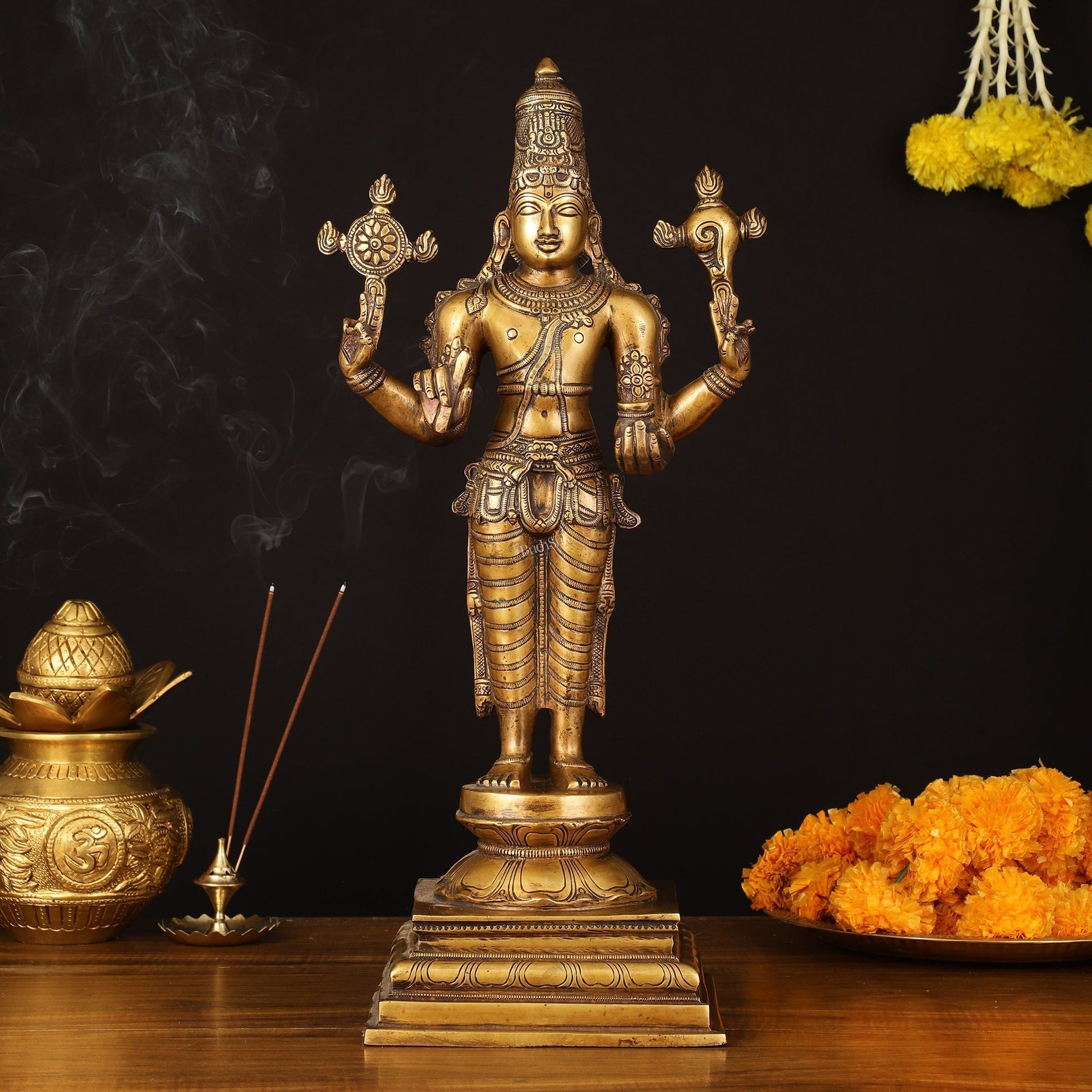 Vintage Brass Dhanvantari Sculpture - 20" Height - Sama Homes Idol - Brass Sculpture - Eco-friendly - Sama Homes