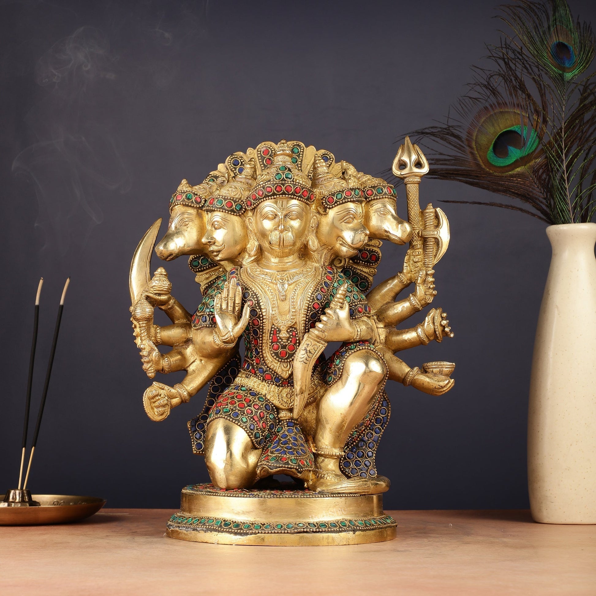 Brass Panchmukhi Hanuman Statue 11 inch | 100% Certified Copper & Brass - Sama Homes Idol - Brass Sculpture - Eco-friendly - Sama Homes