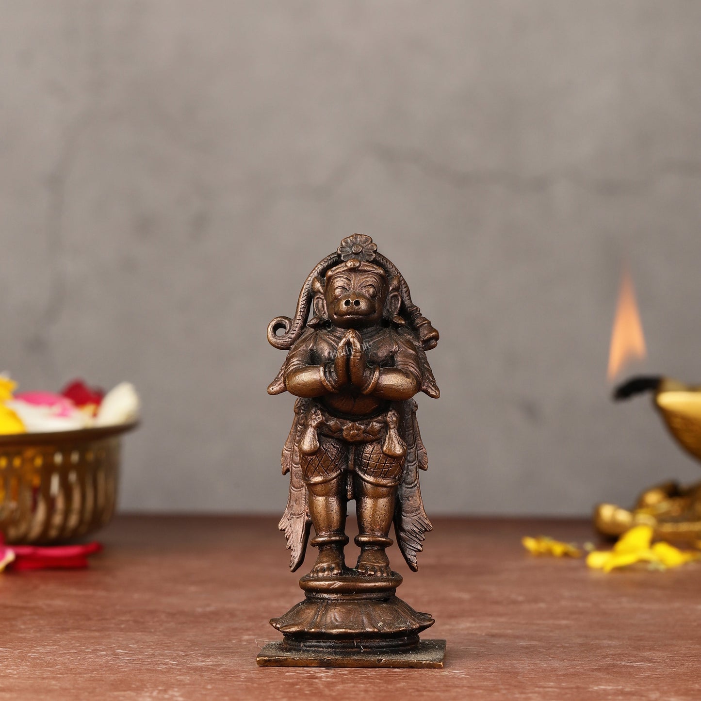 Pure Copper anjaneya Standing Hanuman Idol - 3-inch - Sama Homes Idol - Brass Sculpture