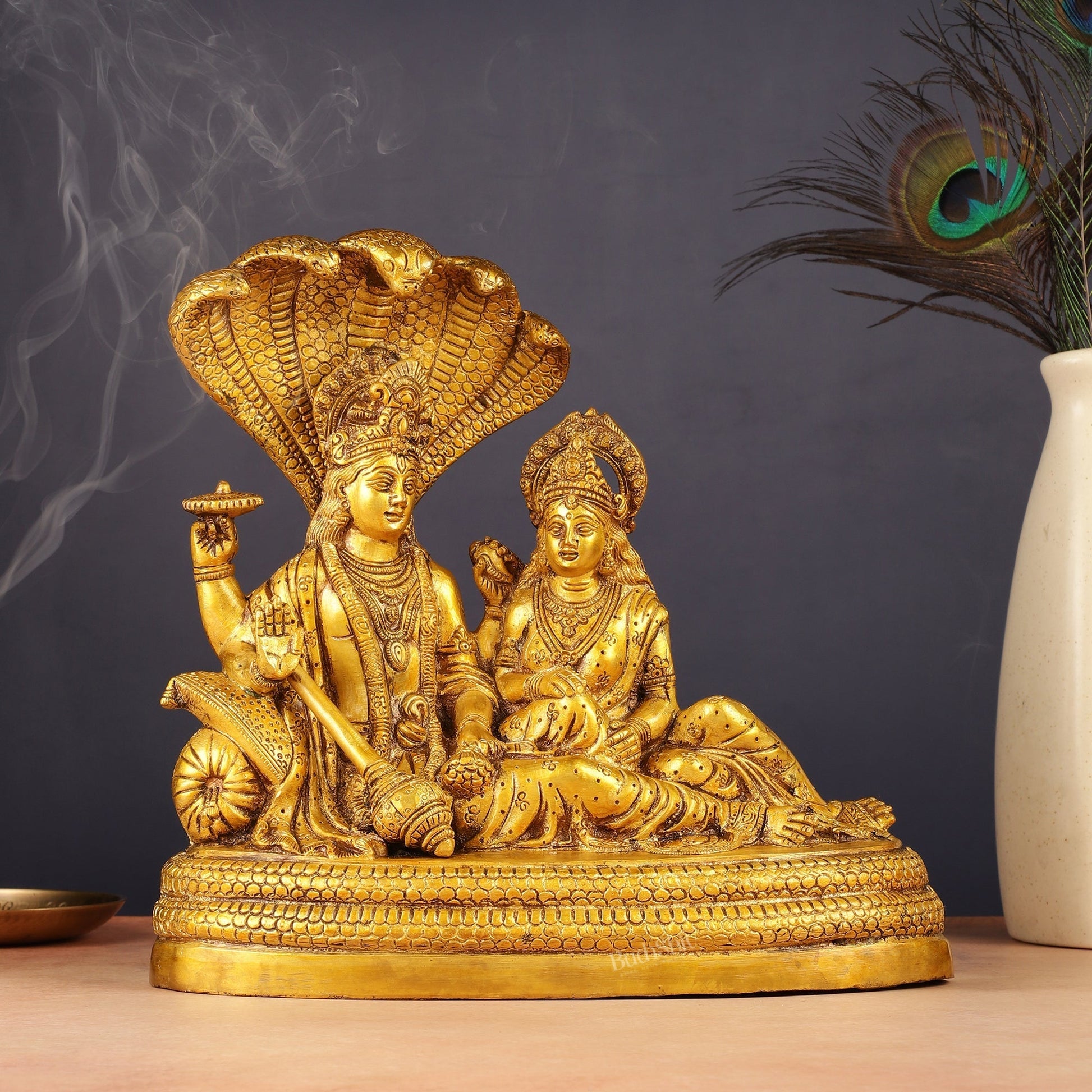 Pure Brass Lakshmi Narayan Resting on Sheshanaag Idol 10" - Sama Homes Idol - Brass Sculpture - Eco-friendly - Sama Homes
