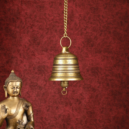 Large Pure Brass Superfine Hanging Temple Bell - 6 inch by SAMA Homes - Sustainable Living (View 2)
