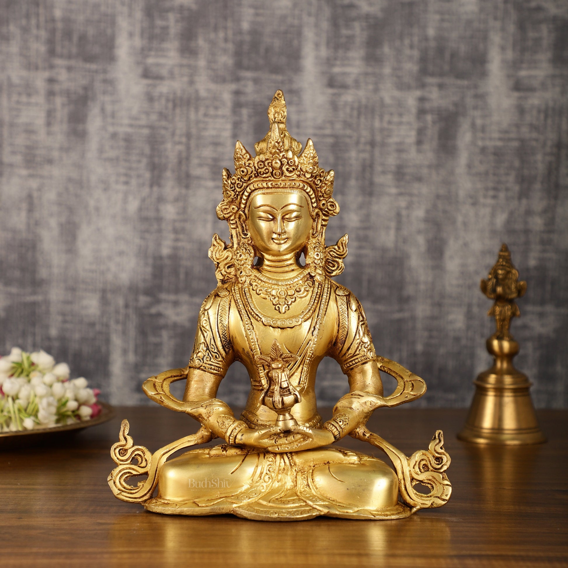 Pure Brass Buddha in Amitabha Mudra | Meditation Buddha | 12 Inch Statue - Sama Homes Idol - Brass Sculpture - Eco-friendly - Sama Homes