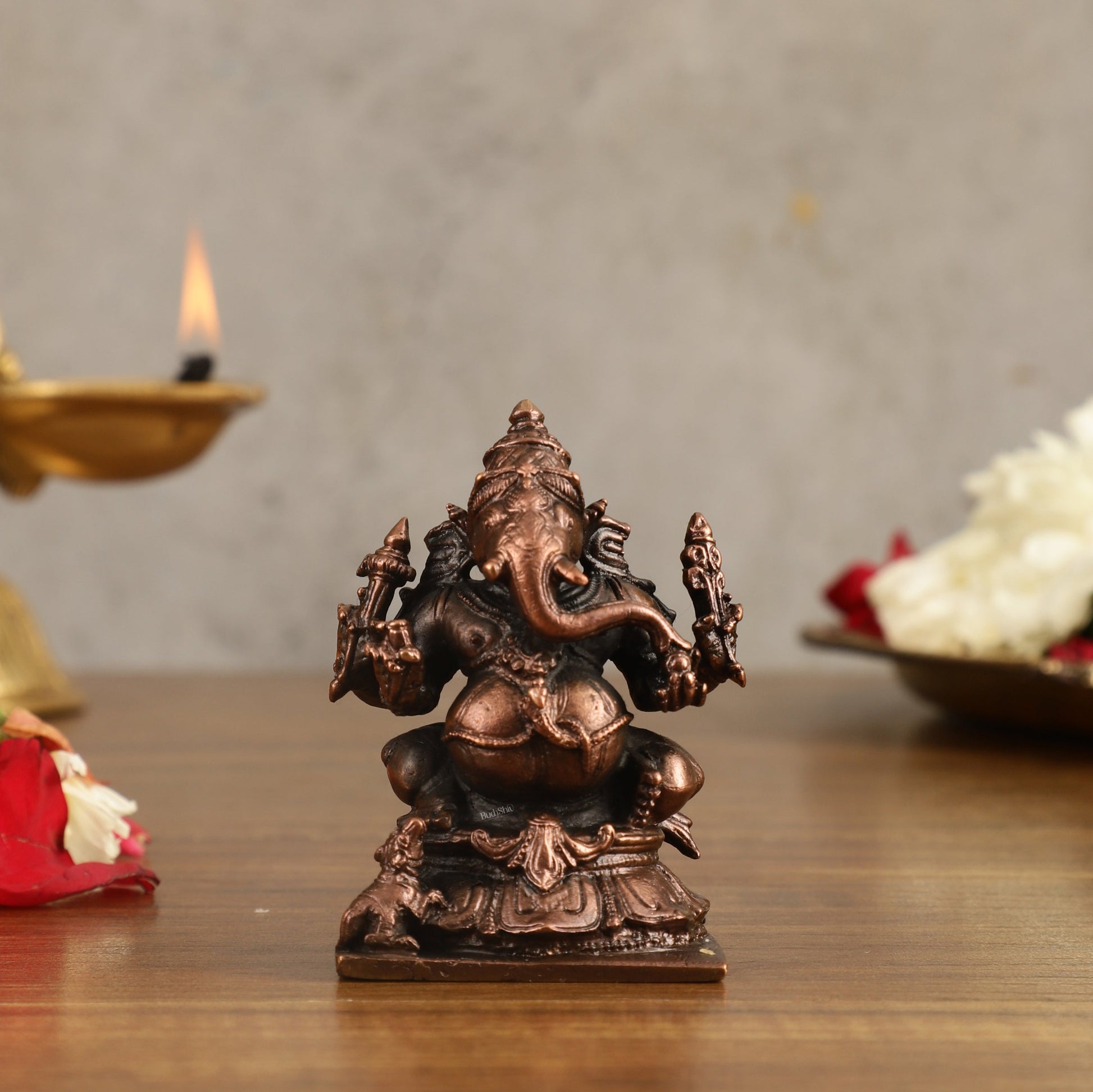 Pure Copper Ganapati Idol - 3 in Height - Sama Homes Idol - Brass Sculpture - Eco-friendly - Sama Homes