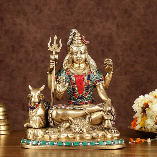 Brass lord Shiva with nandi 9 " | 100% Certified Copper & Brass - Sama Homes Idol - Brass Sculpture