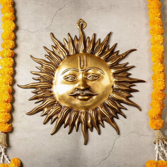 Large Surya Dev Vastu Wall Hanging - Pure Brass - 23" - Sama Homes Idol - Brass Sculpture