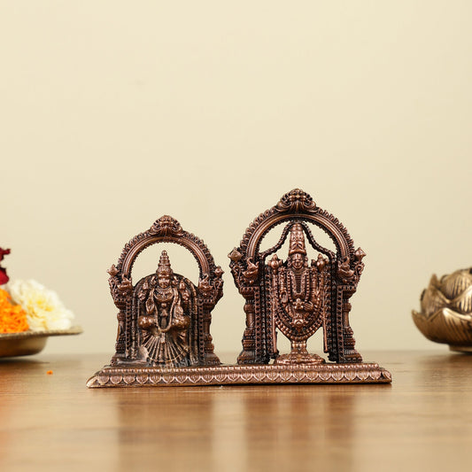 Pure Copper Perumal Thayar Tirupati Balaji with Padmavati - Divine Statue 3.5" - Sama Homes Idol - Brass Sculpture