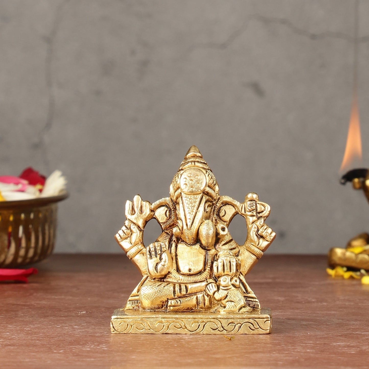 Brass Superfine small miniature Dagduseth Ganapati Idol - 3" - Sama Homes Idol - Brass Sculpture