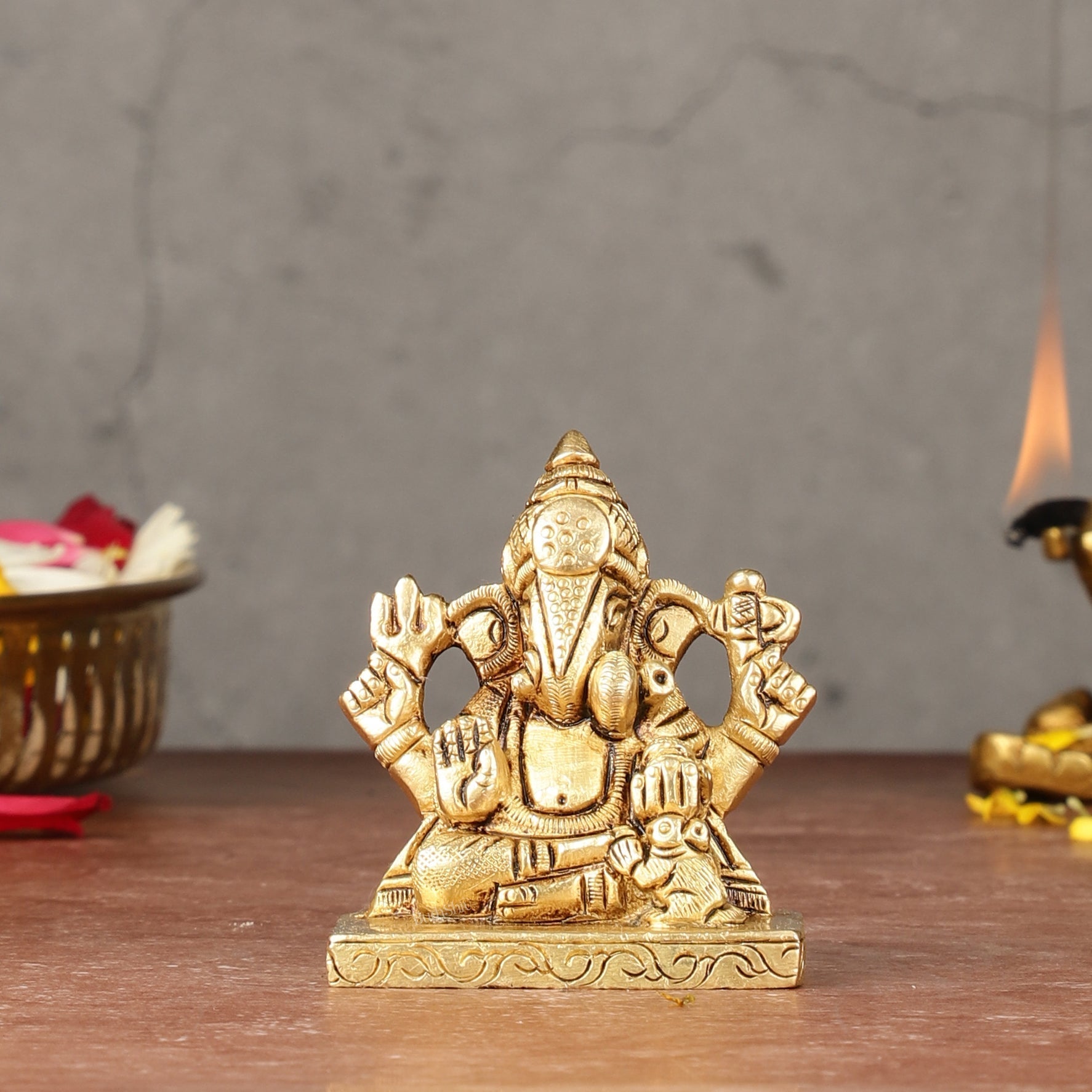 Brass Superfine small miniature Dagduseth Ganapati Idol - 3" - Sama Homes Idol - Brass Sculpture - Eco-friendly - Sama Homes