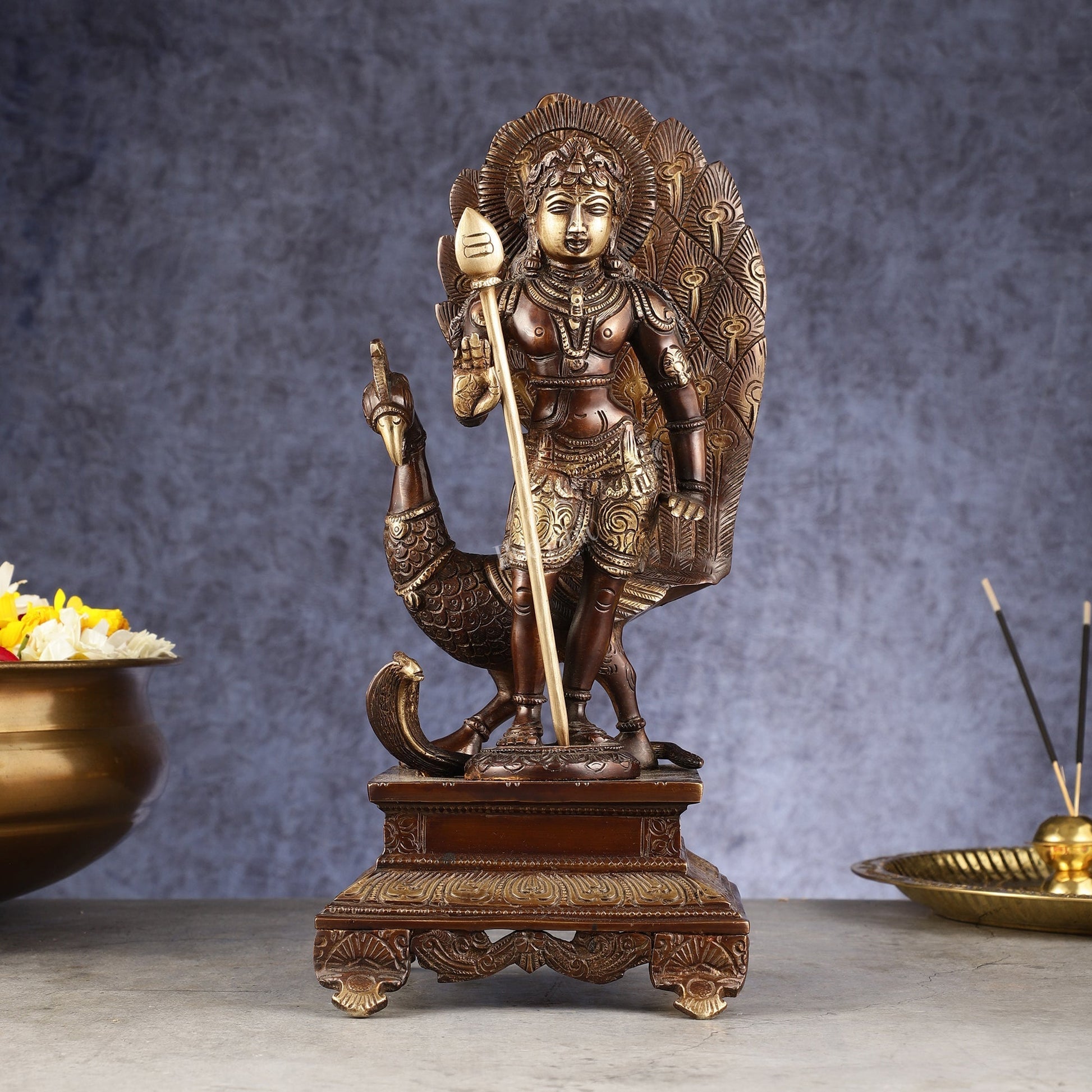 Handcrafted Lord Murgan Brass Idol - 12" Chola Finish - Sama Homes Idol - Brass Sculpture - Eco-friendly - Sama Homes