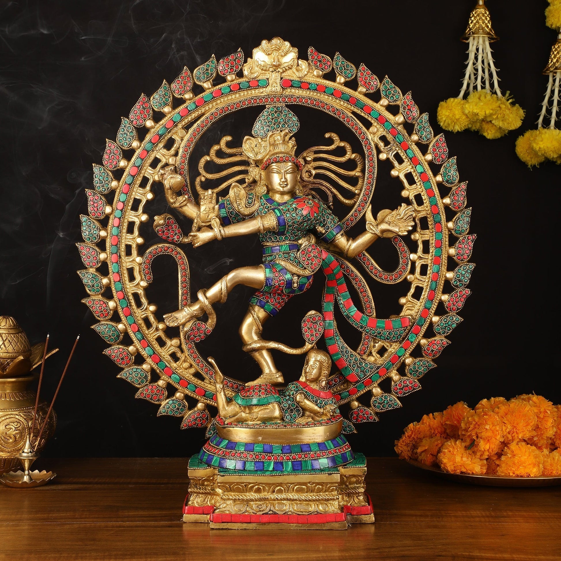 Brass Superfine Handcrafted Nataraja Statue with Meenakari - 21" Height - Sama Homes Idol - Brass Sculpture - Eco-friendly - Sama Homes