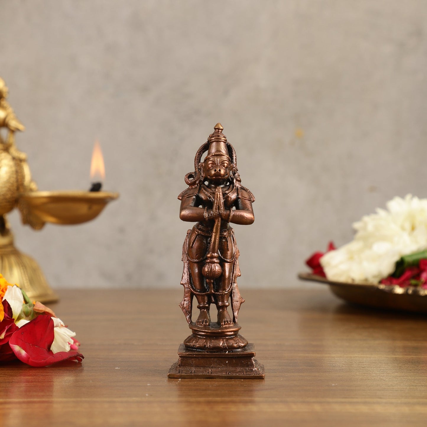 Pure Copper Anjaneya Hanuman Standing Namaskar Idol - 4 in Height - Sama Homes Idol - Brass Sculpture