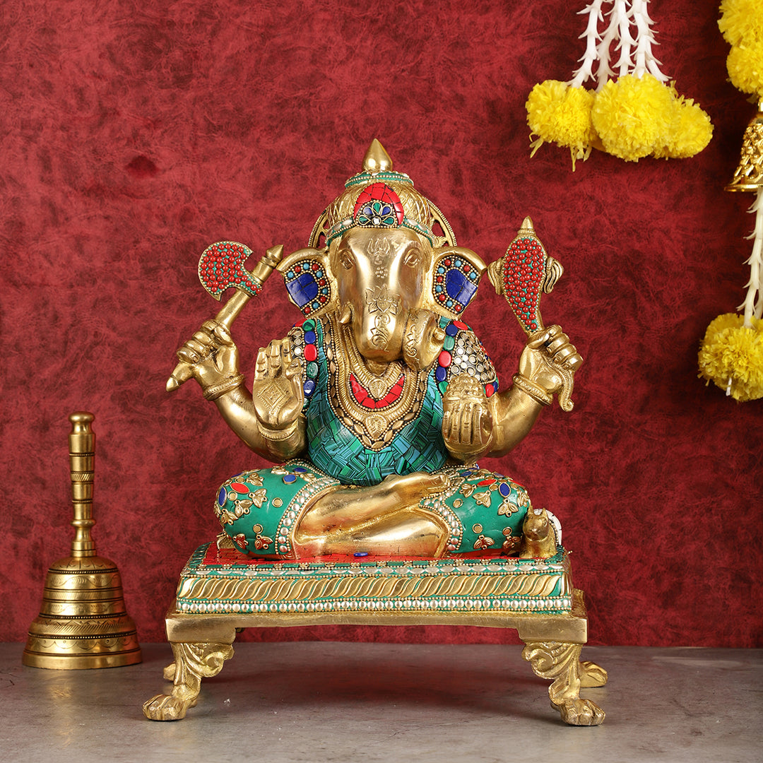 Brass Dagduseth Ganapati Statue 14" | 100% Certified Copper & Brass - Sama Homes Idol - Brass Sculpture - Eco-friendly - Sama Homes