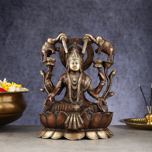 Pure Brass Goddess Gajalakshmi Idol - Double Chola Finish | 12" - Sama Homes Idol - Brass Sculpture