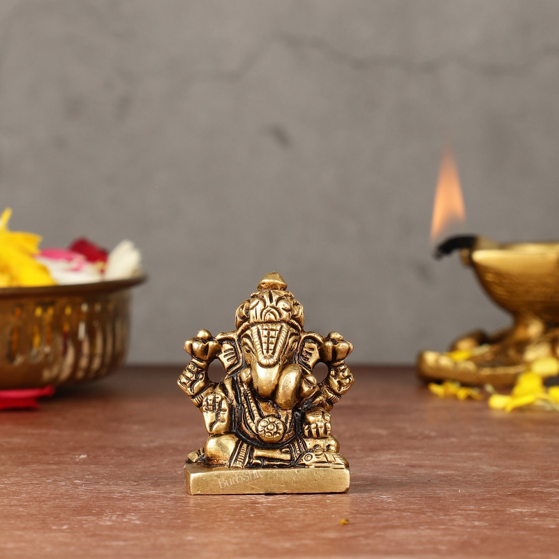 Brass Superfine small miniature Dagduseth Ganapati Idol - 2" - Sama Homes Idol - Brass Sculpture - Eco-friendly - Sama Homes